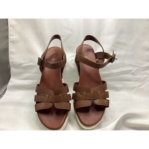 MIA Cognac Brown Platform Sandals Caged H-Strap Ankle Buckle Womens 9.5